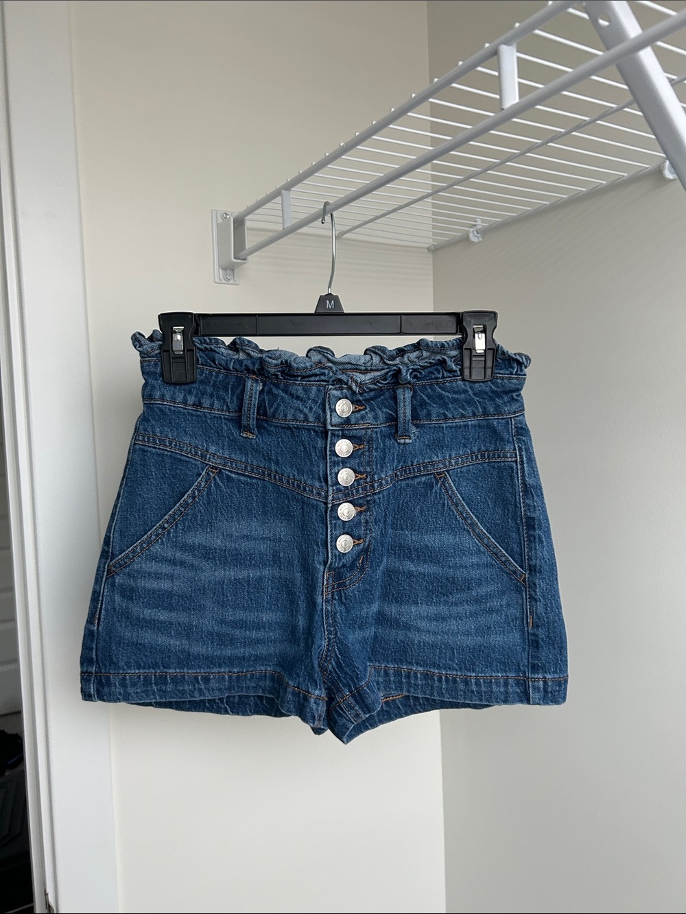 wild fable Dark Blue High-Rise Paperbag Denim Shorts